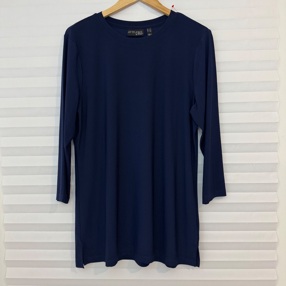 Attitudes by Renee Navy Blue Long Sleeve Tunic Top‎ Crew Neck Size LT Tall
